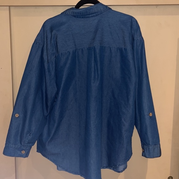 CZ Collection Denim wood button down top / jacket size 2 X - Picture 5 of 9